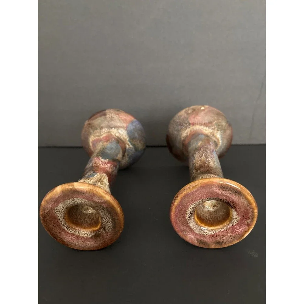 Hermitage Pottery Beautiful Marble Canders Holders Set of 2 swirl pattern 6 in